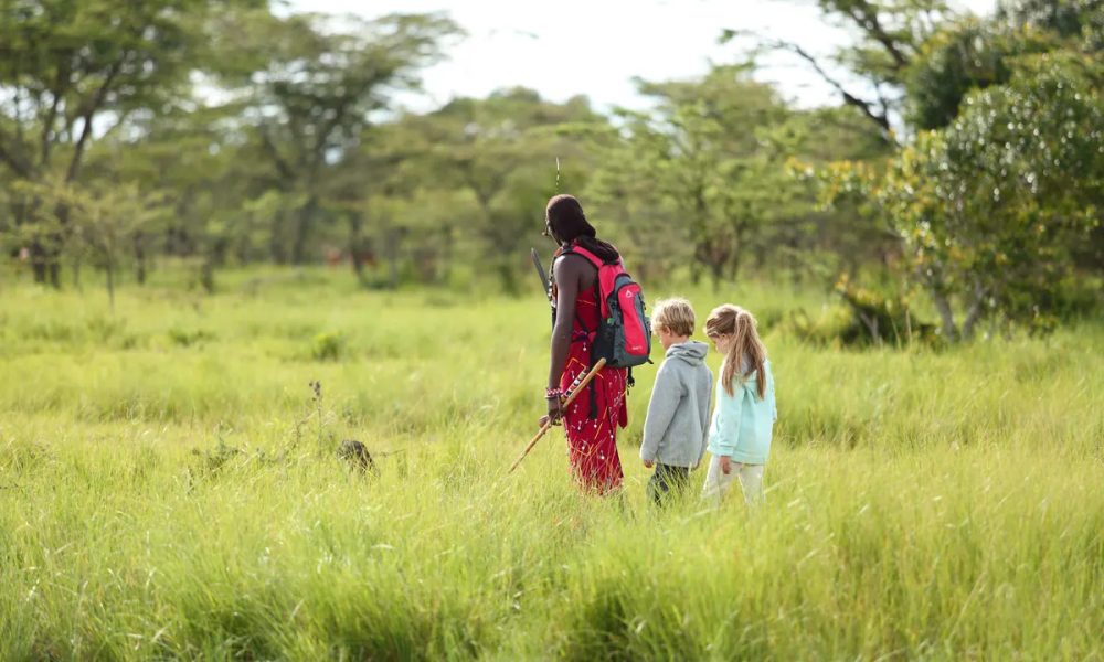 Kinds on a guided walking safari in Masai Mara